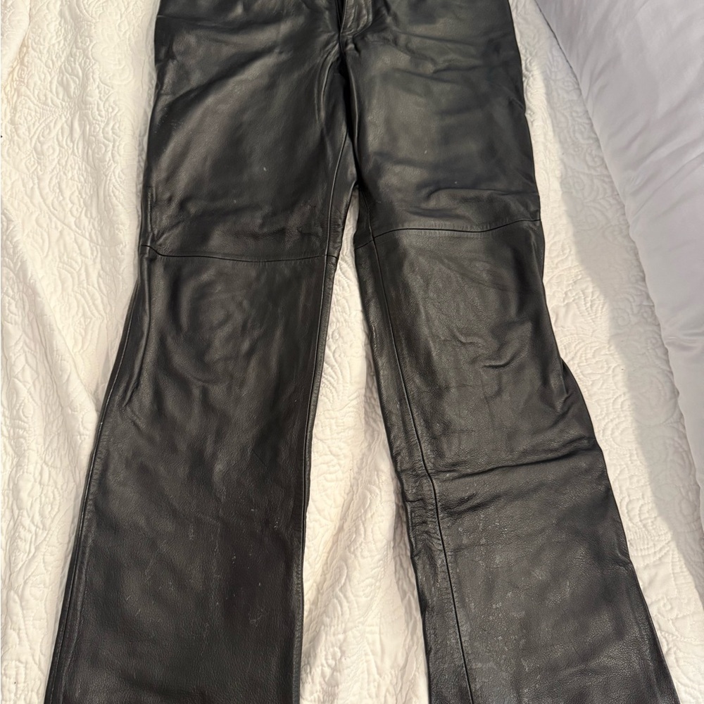 Elegant Black Leather Flare Jeans